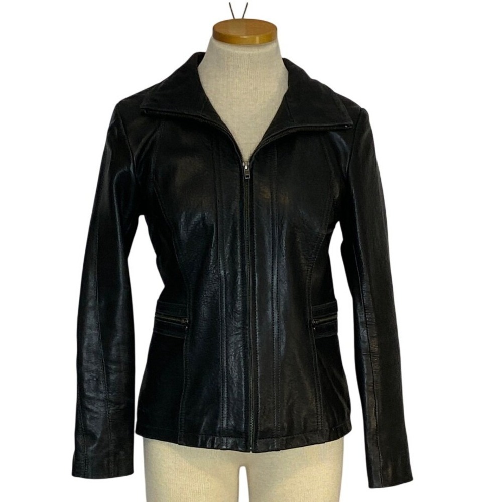 Johnston & Murphy Black Soft‎ Leather Zip Front Jacket Minimalist Size S